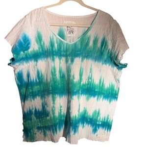 Produce Company Women's 2X Tie-Dye V-Neck Short-Sleeve Top Multicolor Casual